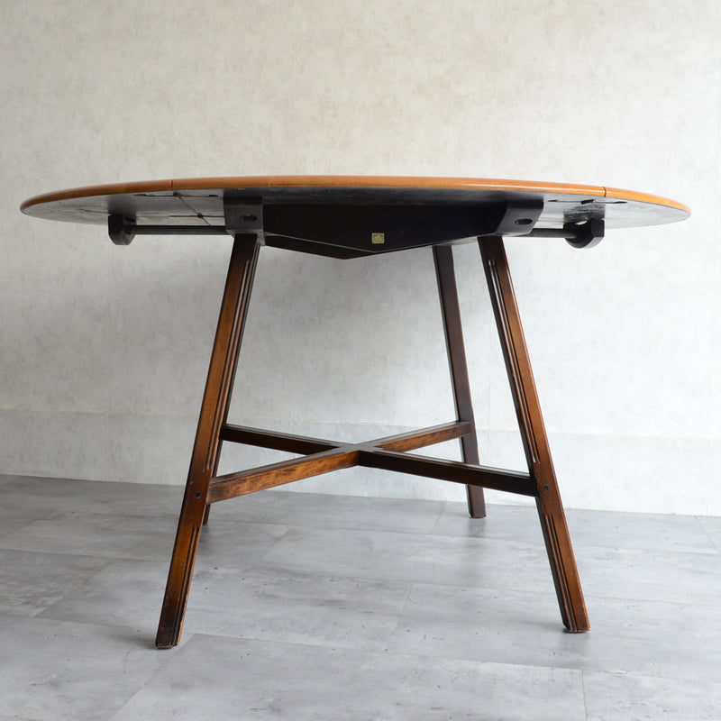 ERCOL アーコール ラウンド ドロップリーフテーブル ④（天板剥離再塗装済）