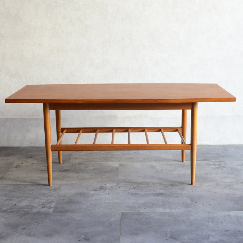 60S チーク ローテーブル 17 ラダー棚付(天板剥離再塗装済)