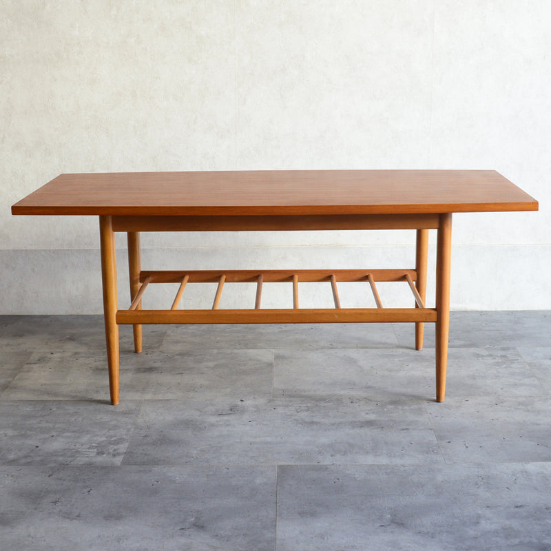 60S チーク ローテーブル 17 ラダー棚付(天板剥離再塗装済)