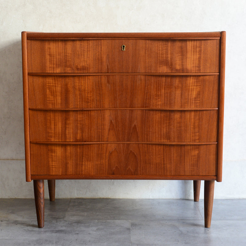 デンマークヴィンテージ  チーク４段チェスト 5-3(ウッドオイル仕上）鍵付