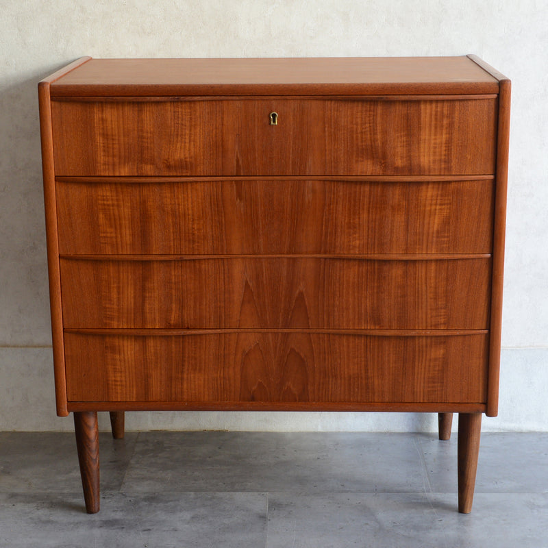 デンマークヴィンテージ  チーク４段チェスト 5-3(ウッドオイル仕上）鍵付