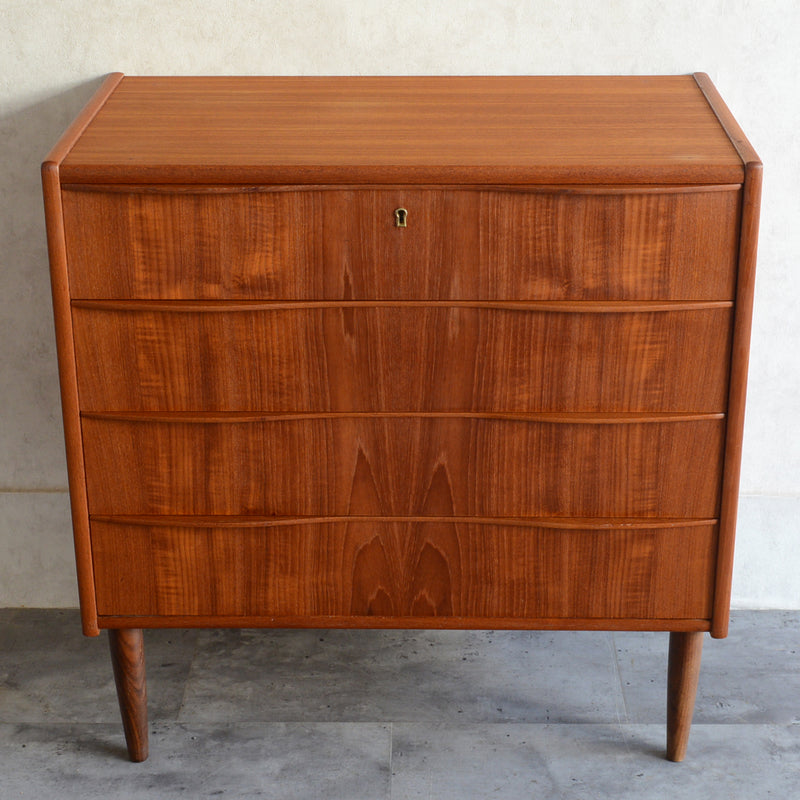 デンマークヴィンテージ  チーク４段チェスト 5-3(ウッドオイル仕上）鍵付