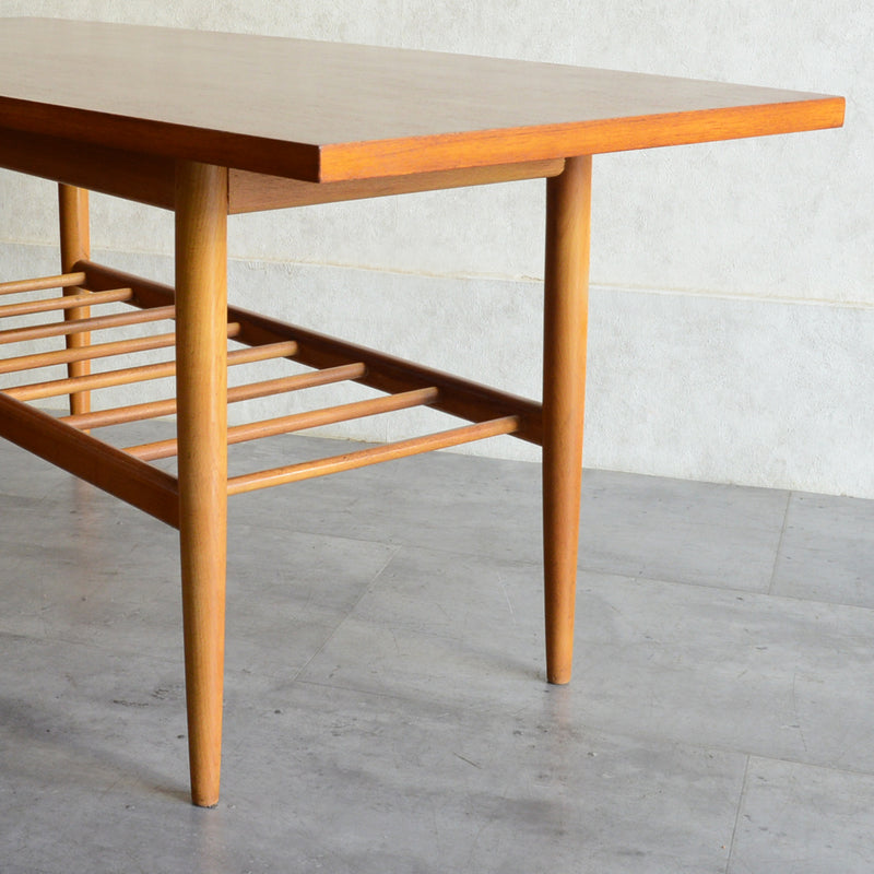 60S チーク ローテーブル 17 ラダー棚付(天板剥離再塗装済)