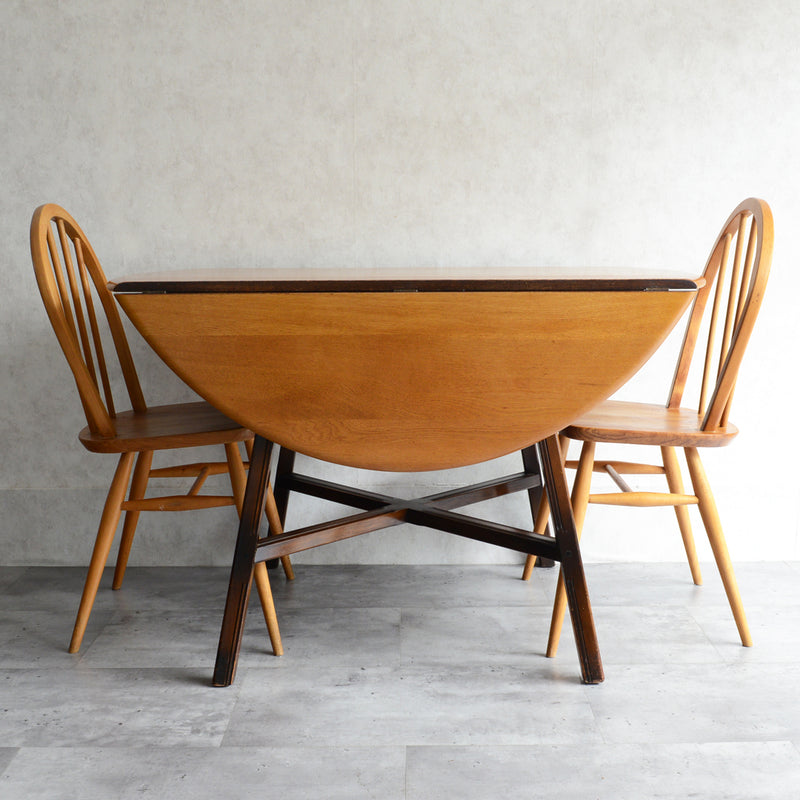 ERCOL アーコール ラウンド ドロップリーフテーブル ④（天板剥離再塗装済）