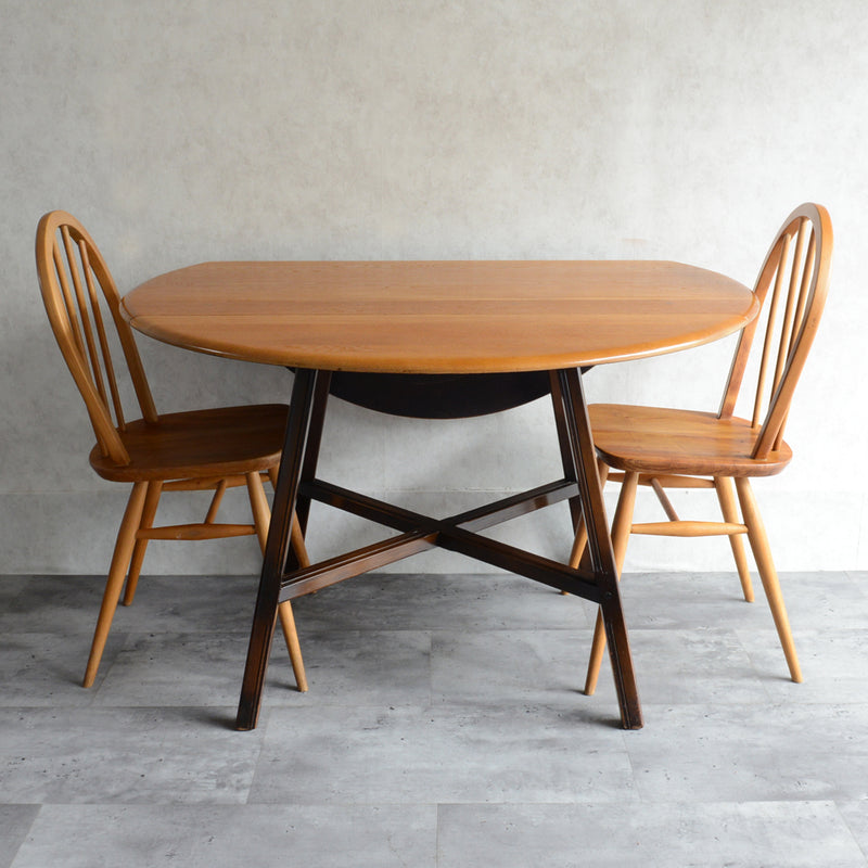 ERCOL アーコール ラウンド ドロップリーフテーブル ④（天板剥離再塗装済）